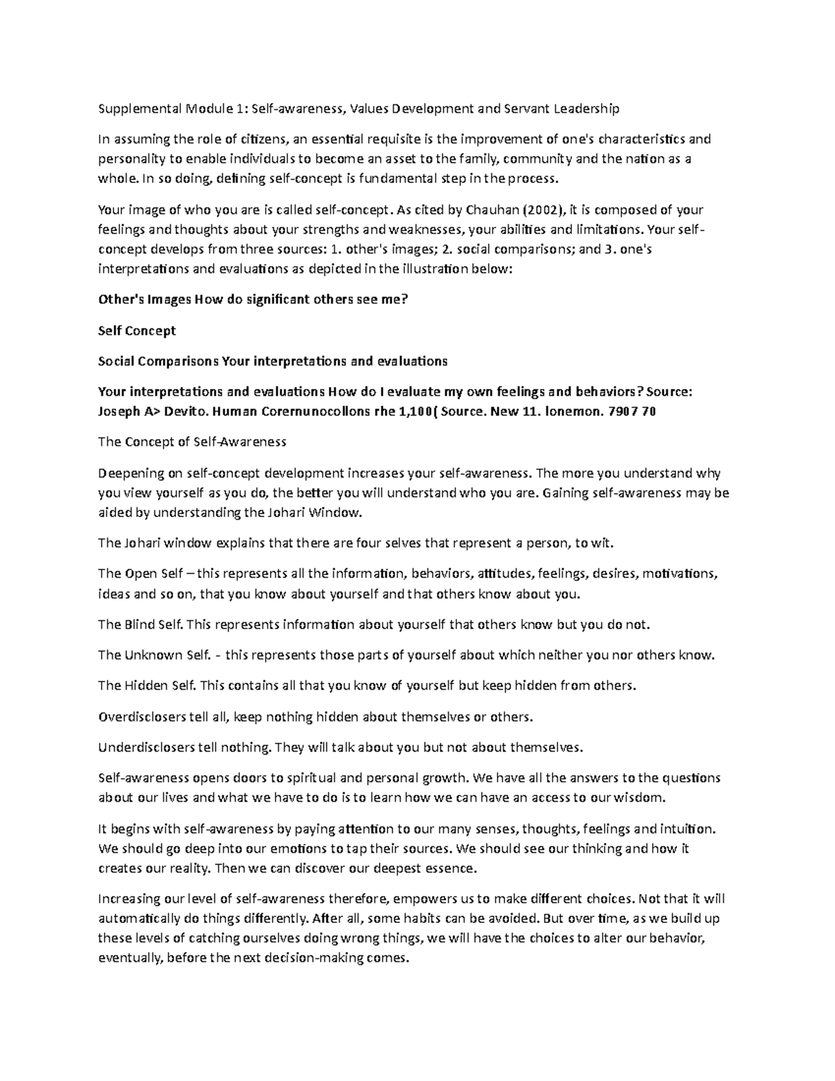 Self-Awareness and Values Development: NSTP Supplemental Module 1 - Studocu