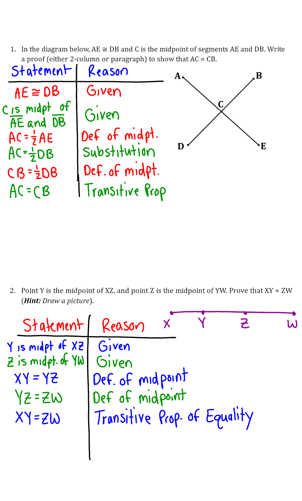 2.4-2.6 HW Solutions: Proofs and Properties of Midpoints and Angles ...