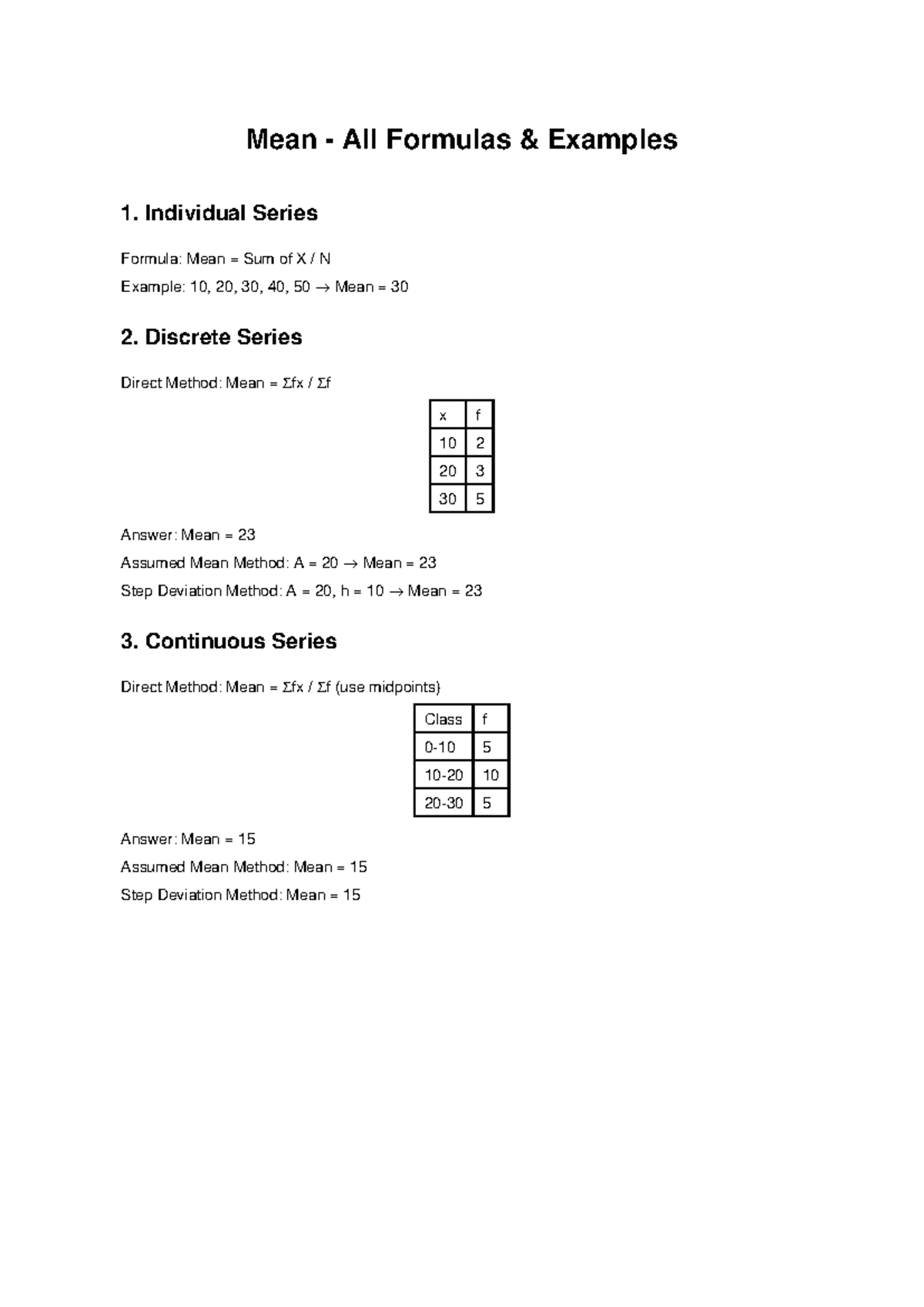 Mean Formulas Examples - Mean - All Formulas & Examples 1. Individual ...