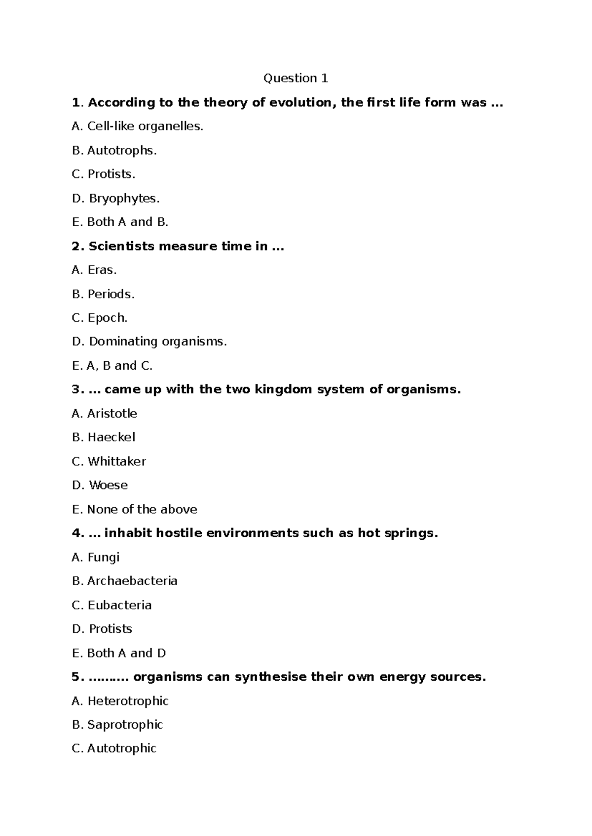 Chapter 1 & 2 Study Questions - Evolution & Classification - Studocu
