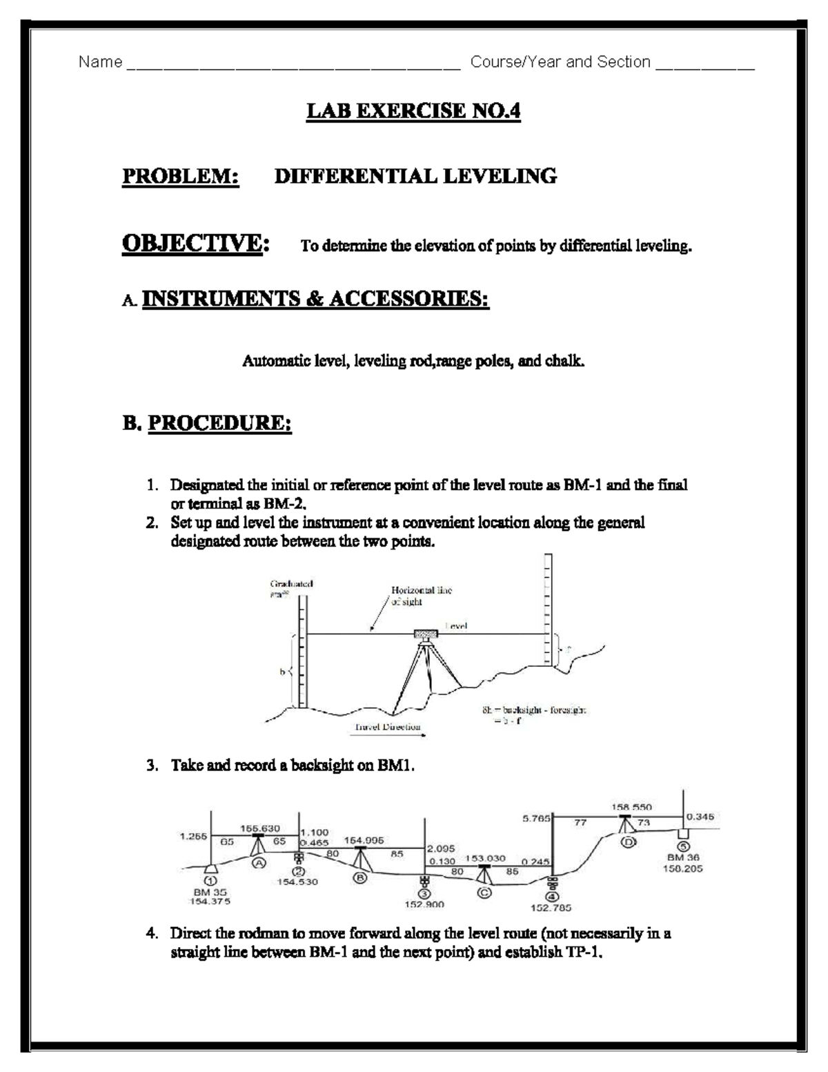 Differential Leveling Lab Exercise No. 4 - 1st 2526 - Studocu