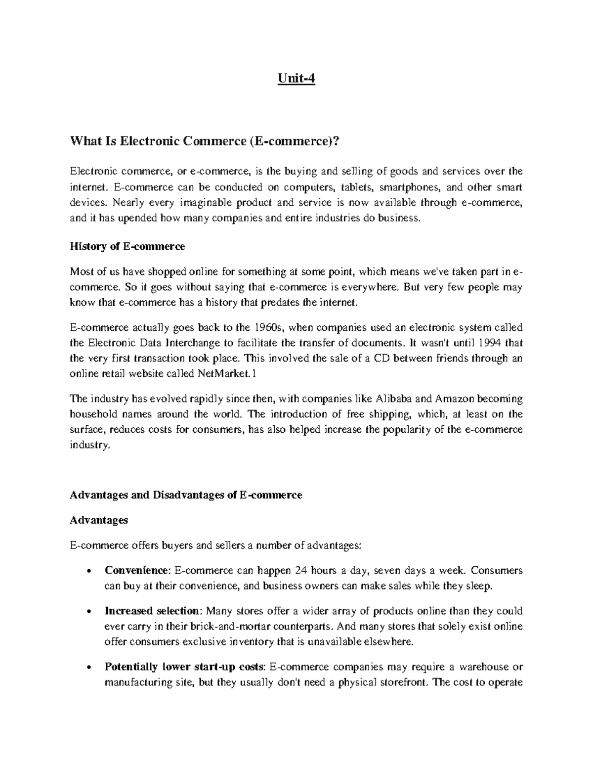 IS Unit-4: Electronic Commerce Overview and Insights - Studocu