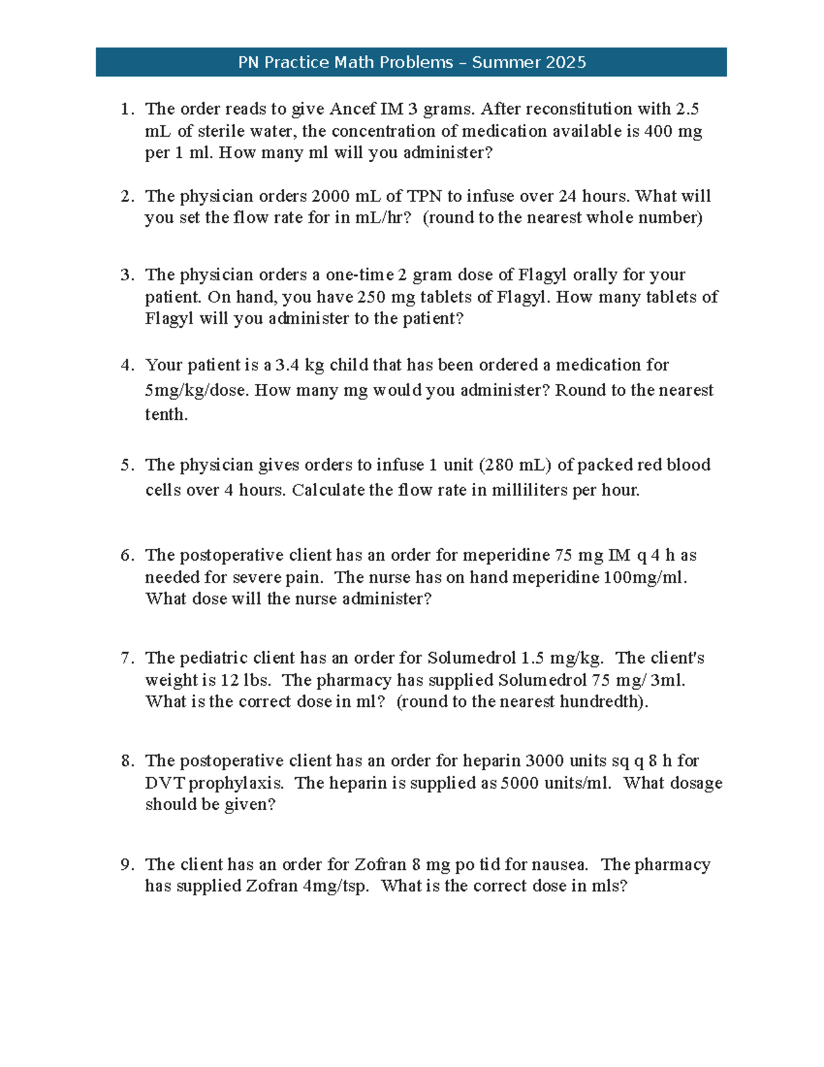 PN Practice Math Problems Study Material Summer 2025 - Studocu