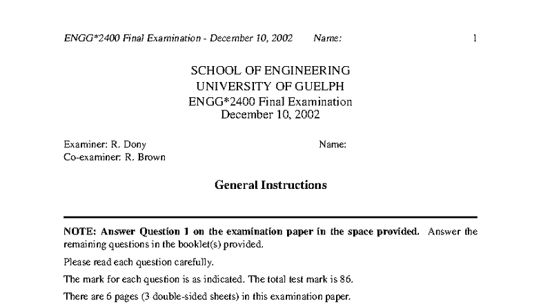 ENGG2400 F02 Final Exam - December 10, 2002 Overview and Questions ...