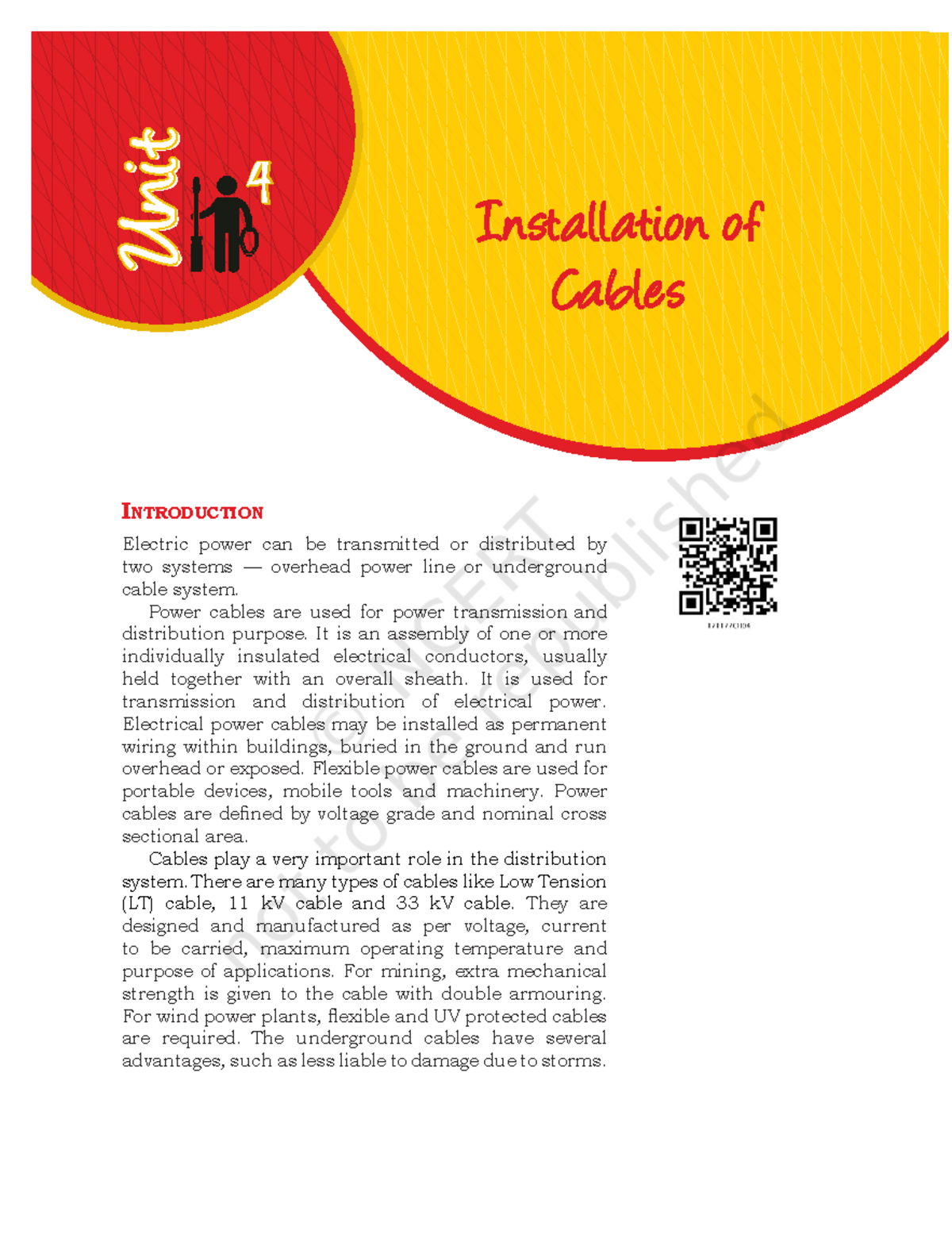 Installation of Cables: Overview and Techniques for Class XI - Studocu
