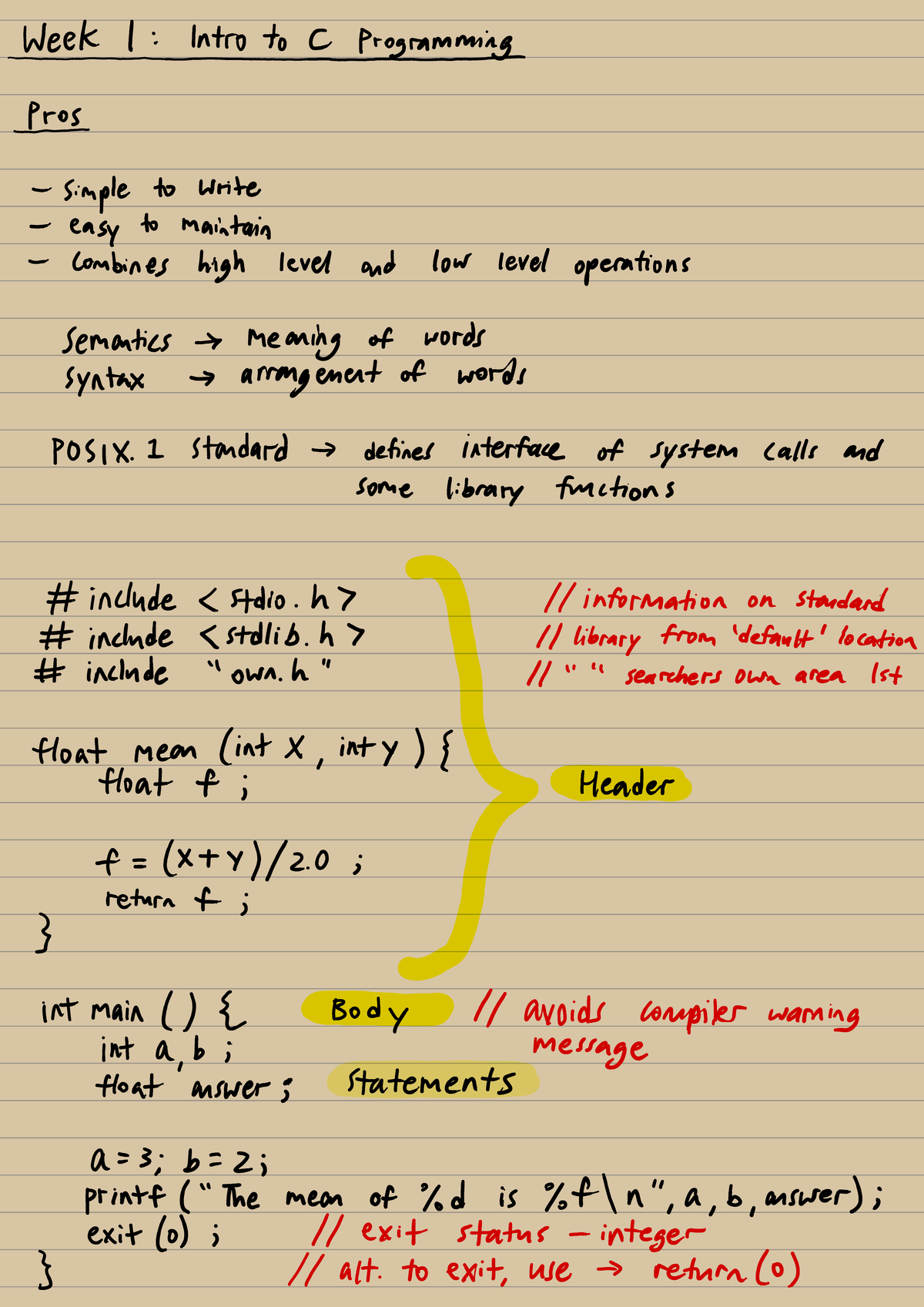 MA4830 Week 1-5 Notes: Intro to C Programming Concepts - Studocu
