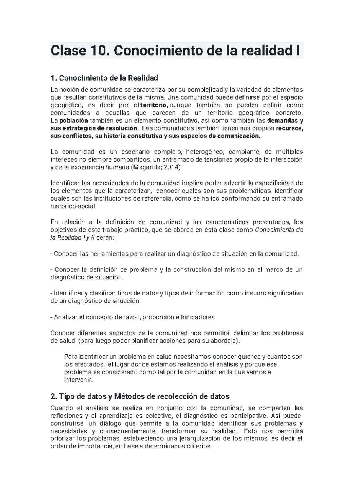 Clase 10: Diagnóstico Comunitario en Conocimiento de la Realidad I ...
