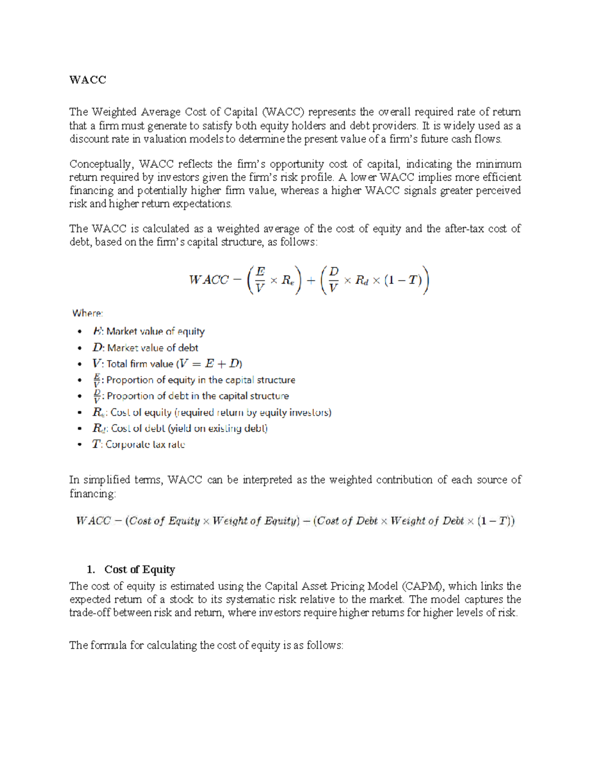 WACC Analysis: Understanding Weighted Average Cost of Capital - Studocu