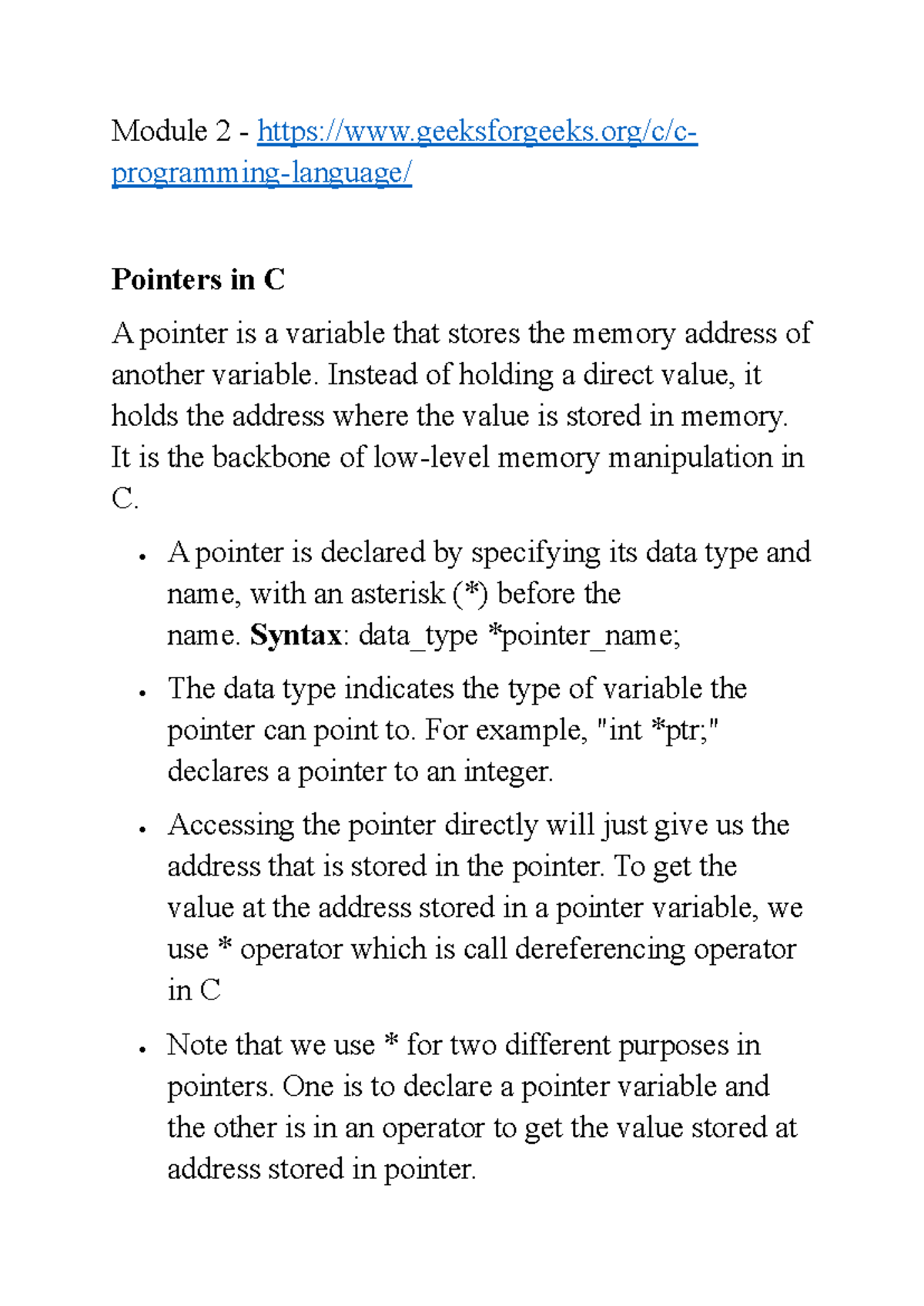 Winsem 2025-26 VL Bacse 104 Module 2: Pointers in C - Studocu