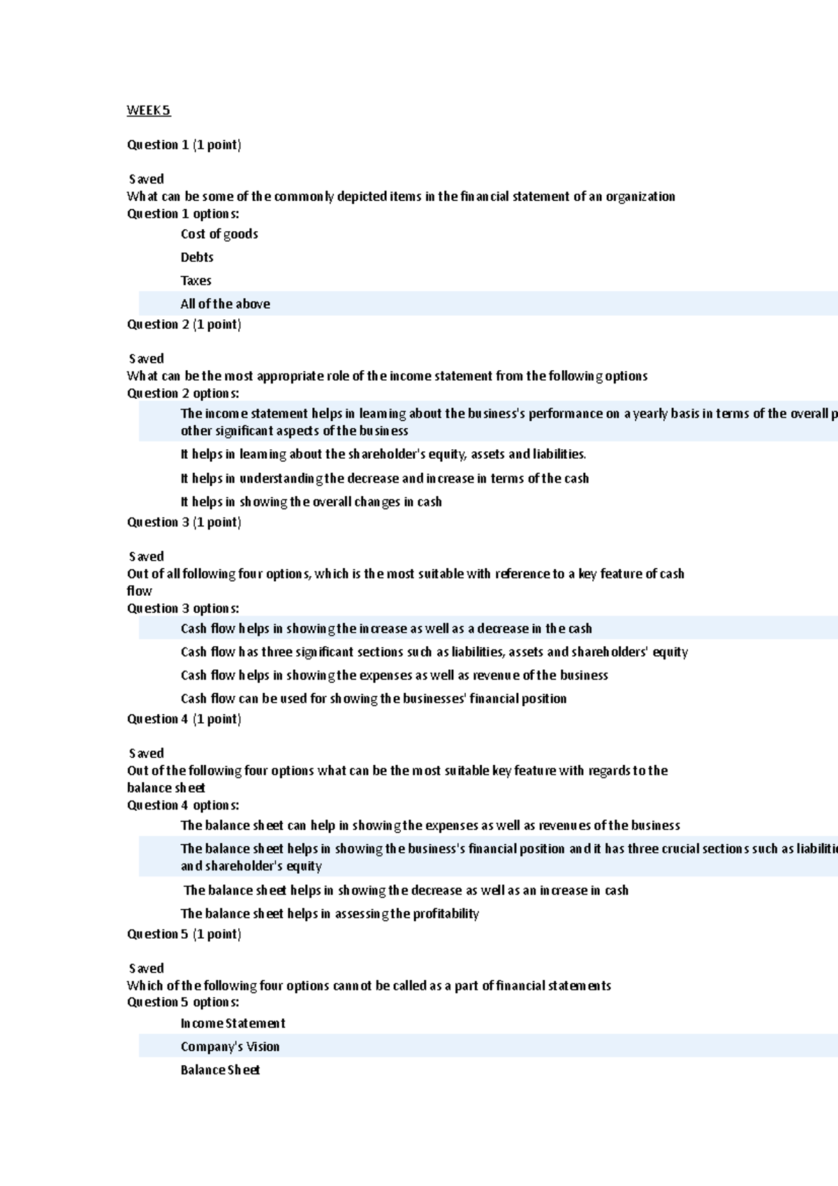 MCQ on Financial Statements and Cash Flow for ACC 101 - 10 Weeks - Studocu