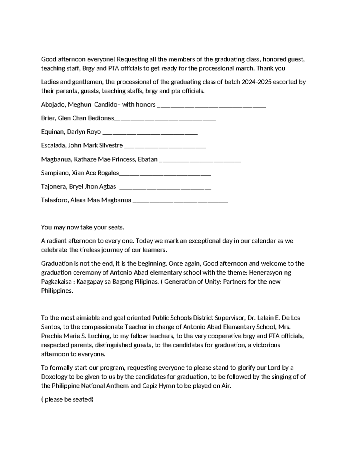 Graduation script 2025: Ceremony details and program flow - Studocu