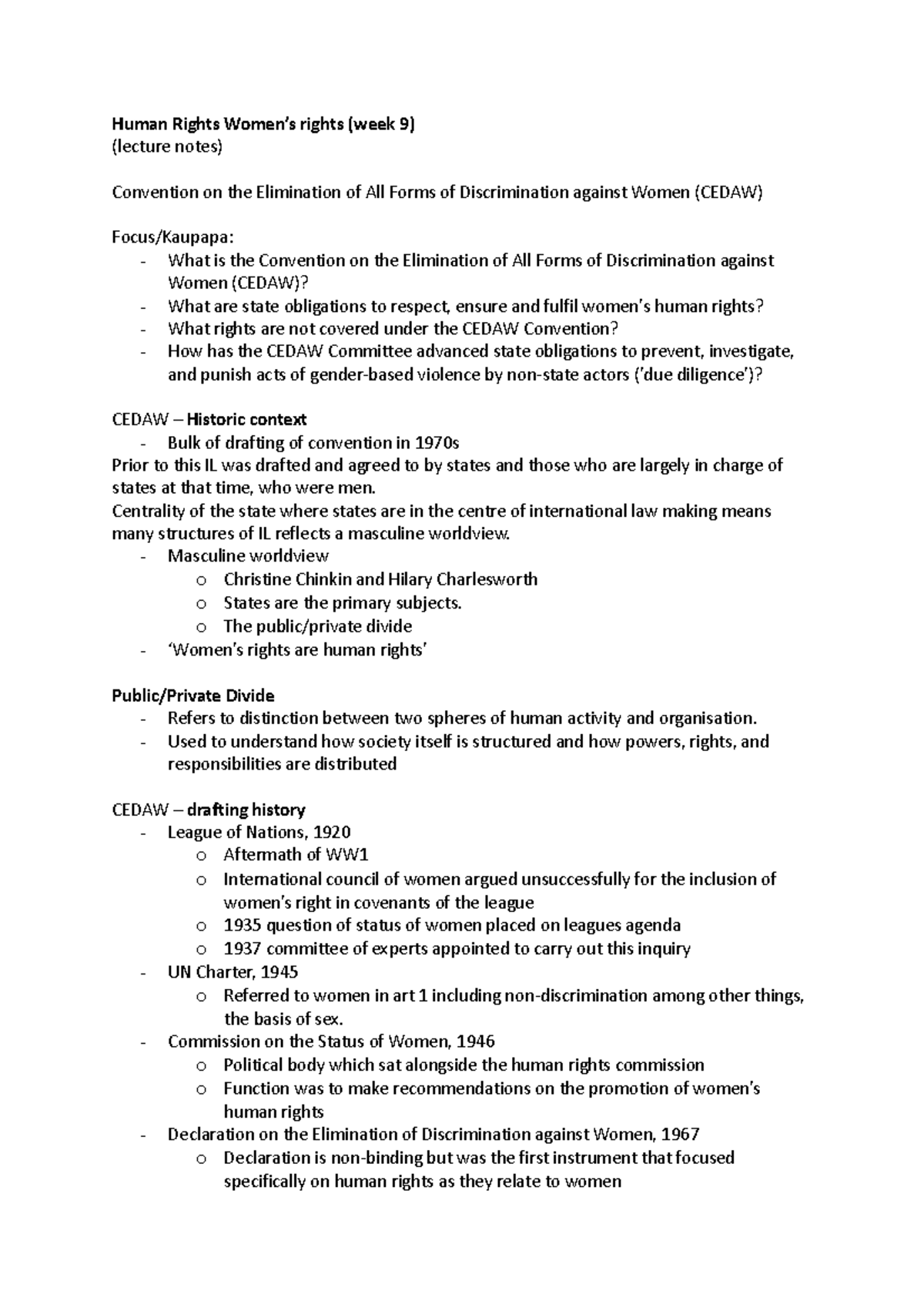 Human Rights Women (Week 9) - Lecture Notes on CEDAW - Studocu