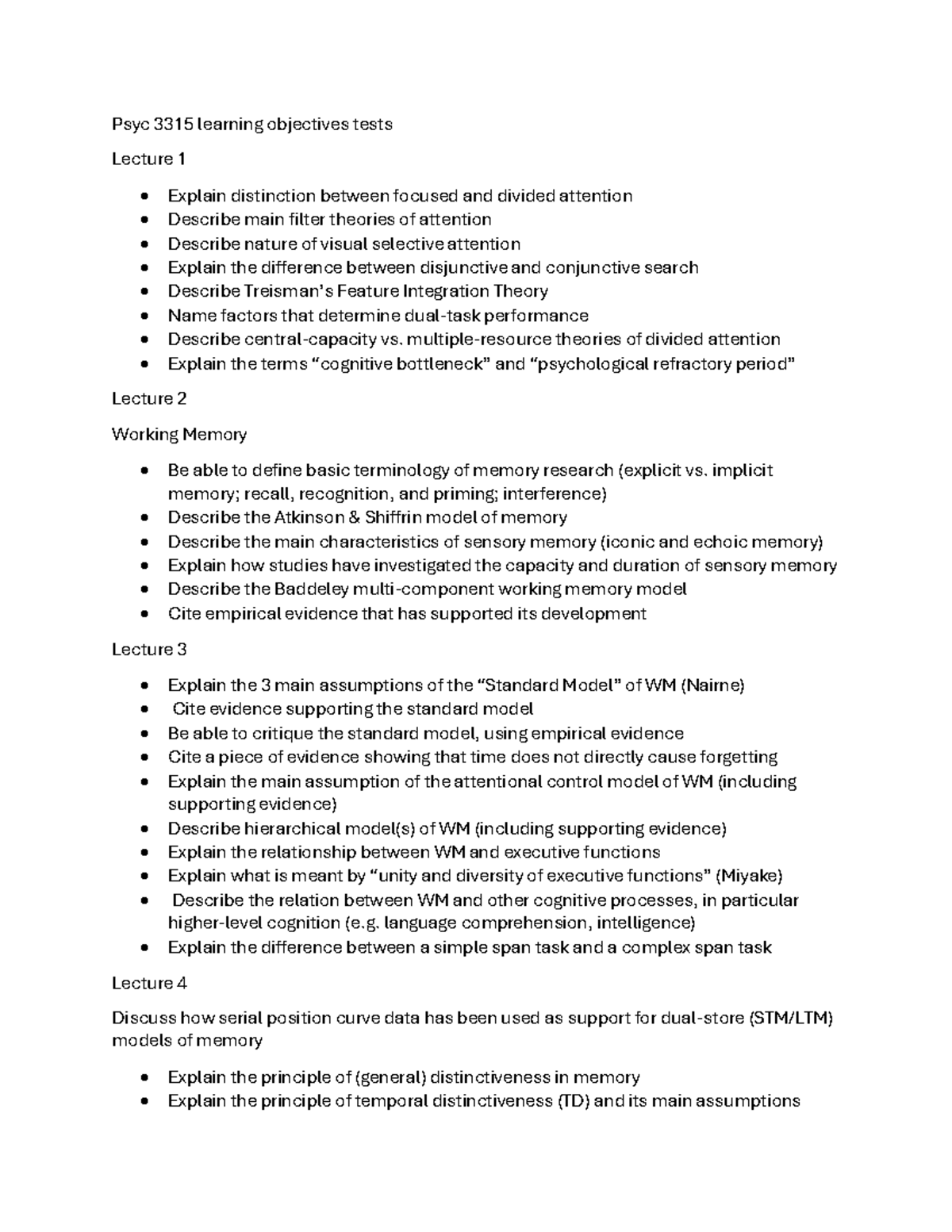 Psyc 3315 Lecture Notes: Attention and Memory Concepts - Studocu