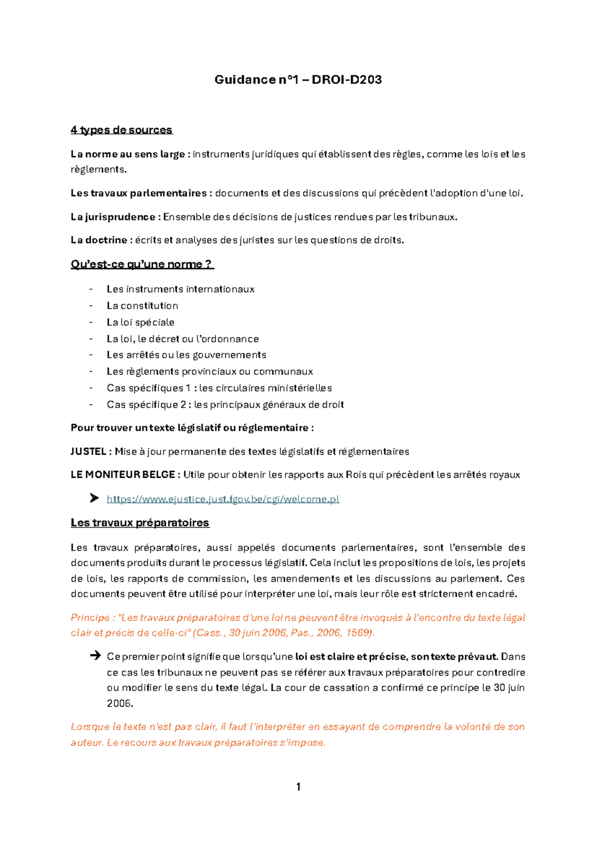 Guidance sur les 4 types de sources juridiques - Droit belge - Studocu