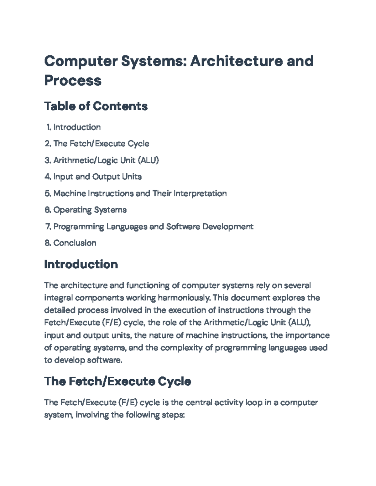 Computer Systems: Architecture, F/E Cycle, ALU, OS, and Software ...