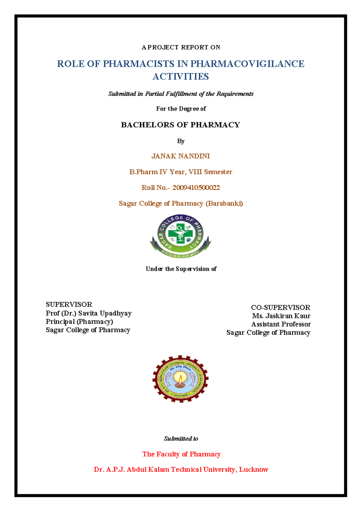 **Project Report on Pharmacists - Document Preview