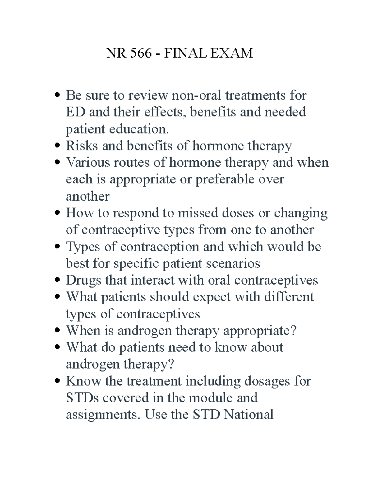 NR 566 Final Exam Study Notes: Key Topics and Treatment Guidelines ...