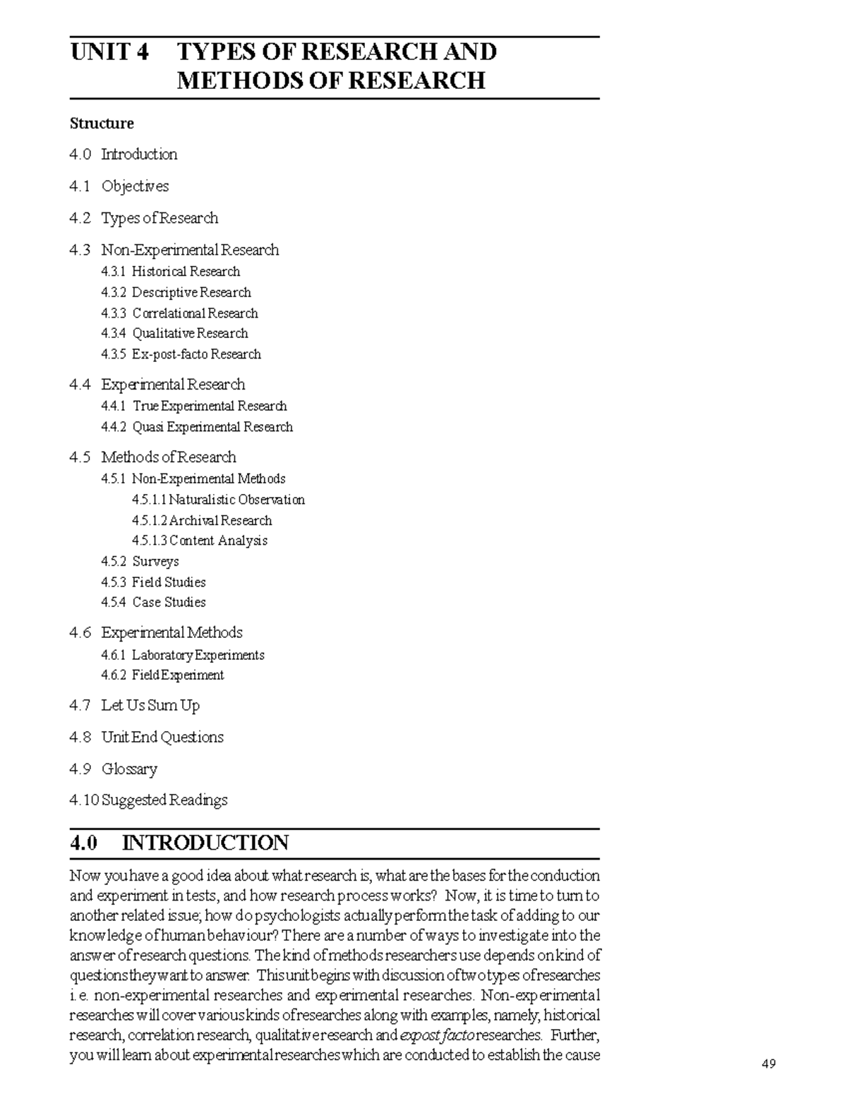 Unit 4: Types and Methods of Research in Psychology - Studocu
