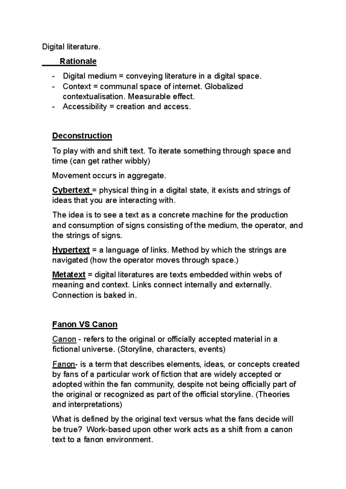 Digital Literature: Exploring Cybertext and Fanon in ENG 220 - Studocu