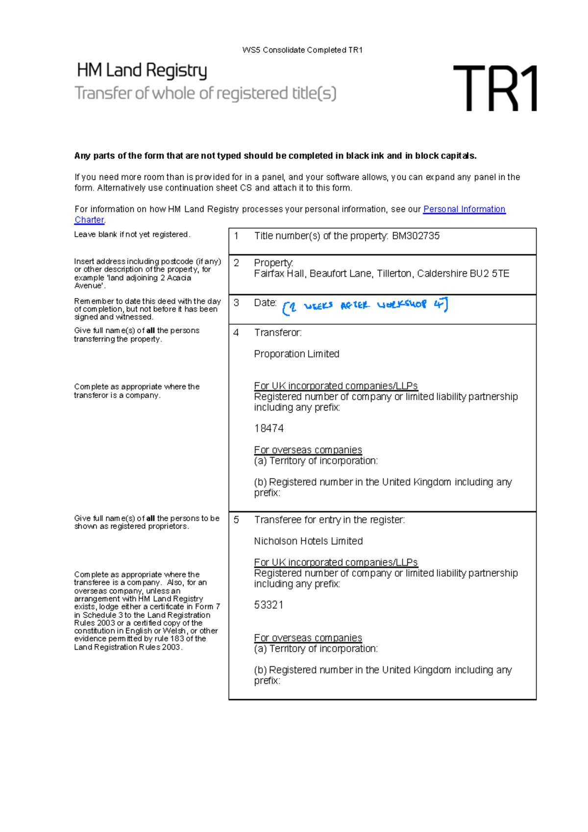 WS5 TR1 Form Completion Guide and Instructions - Studocu