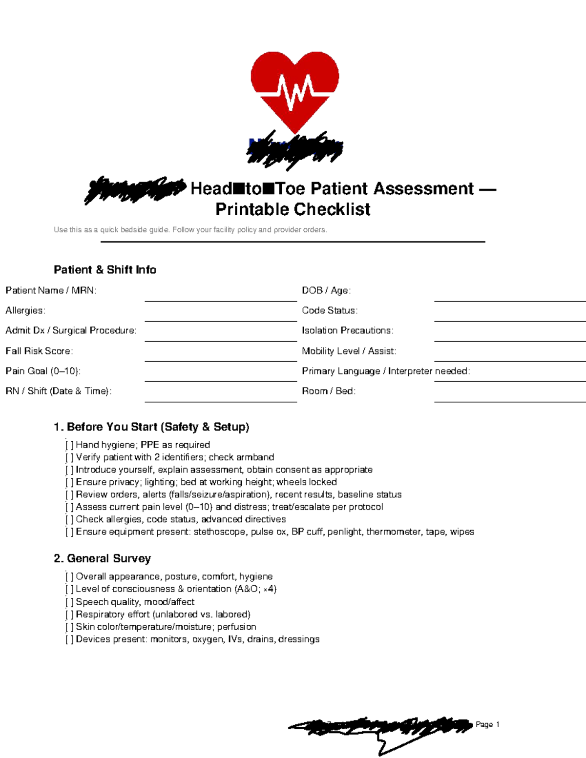 NUR 2025 Patient Assessment Head-to-Toe Checklist - Studocu