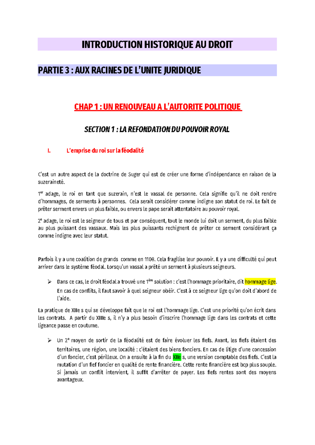 Histoire du Droit L1 : Introduction Historique et Sources du Droit ...