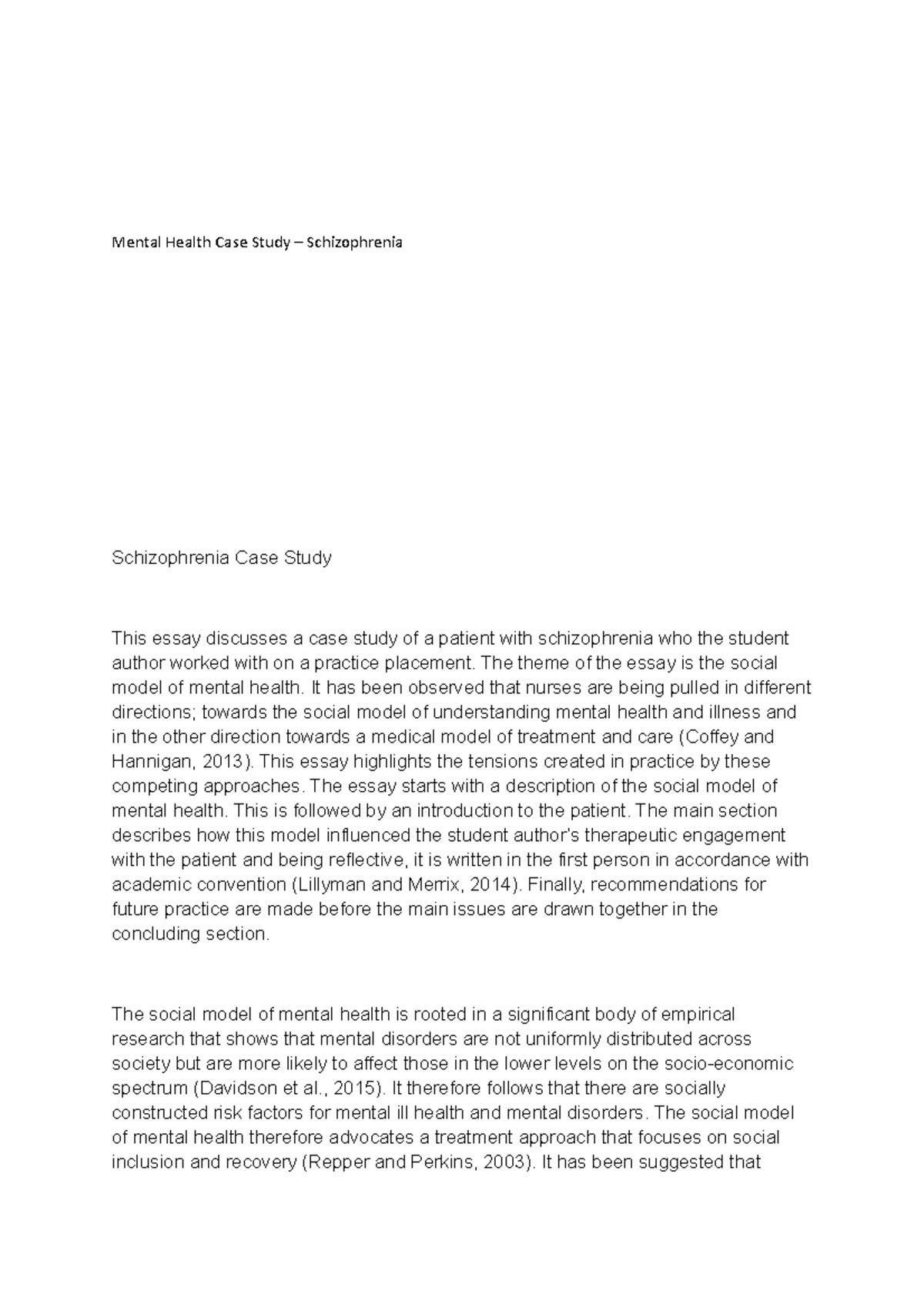 Schizophrenia Case Study: Exploring the Social Model in Mental Health ...