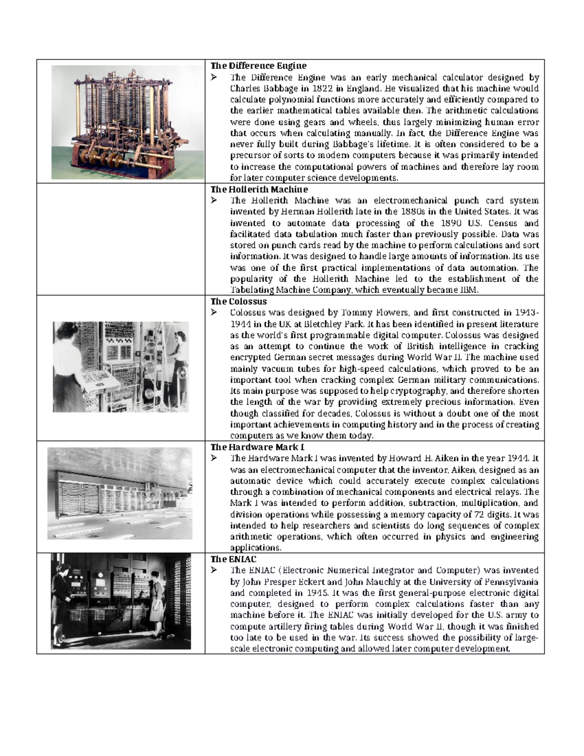 Assignment #2 - Key Early Mechanical & Electronic Computers - Studocu