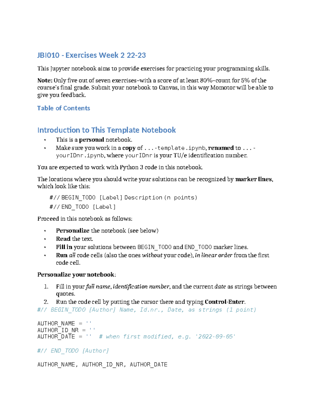 JBI010 - Week 2 Programming Exercises Solutions and Instructions ...