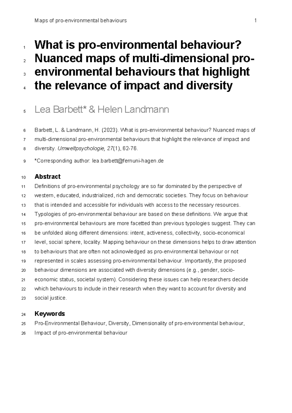 Barbett & Landmann 2023 Pro-environmental behavior - 1 What is pro ...