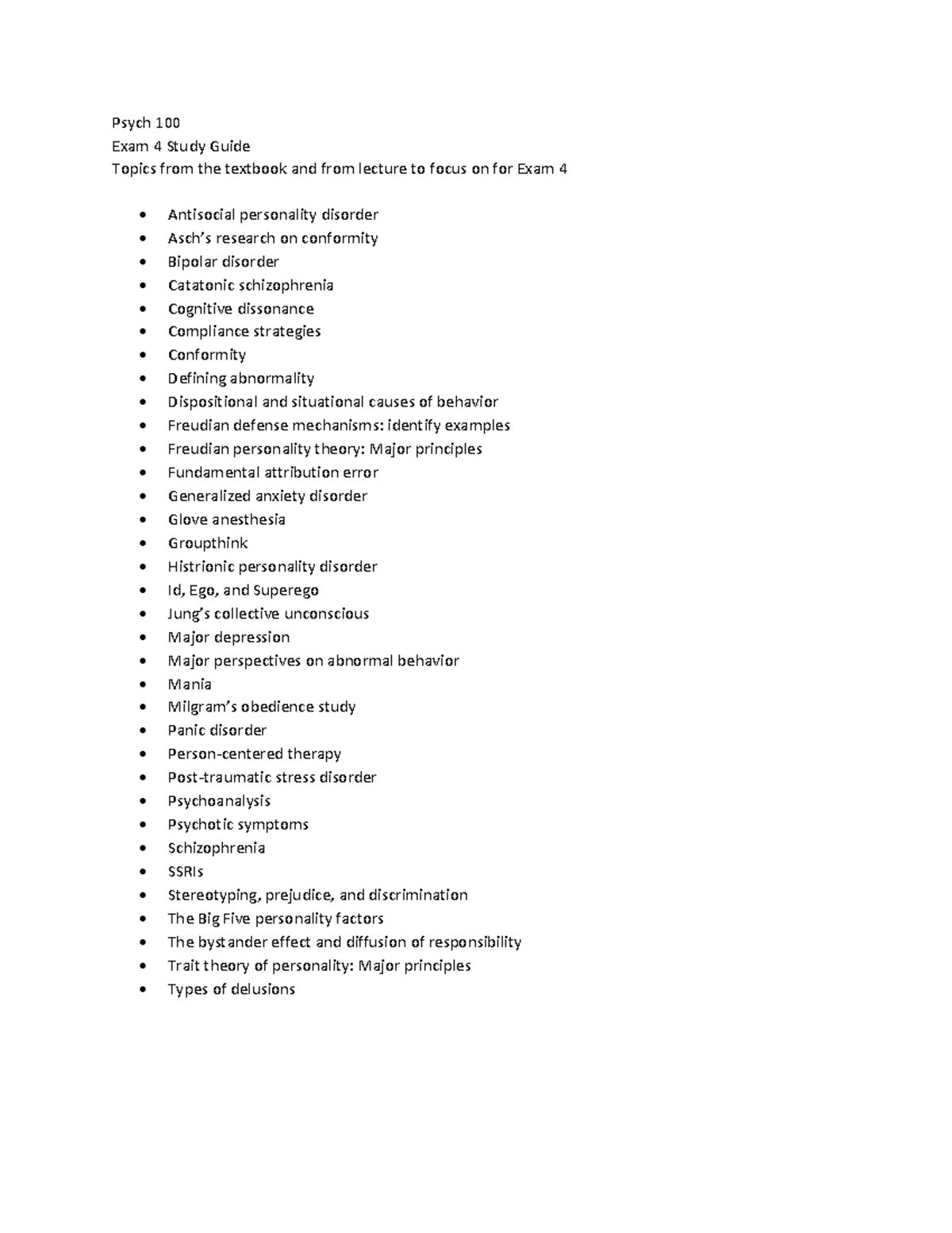 Psych 100 Exam 4 Study Guide: Key Topics & Concepts - Studocu