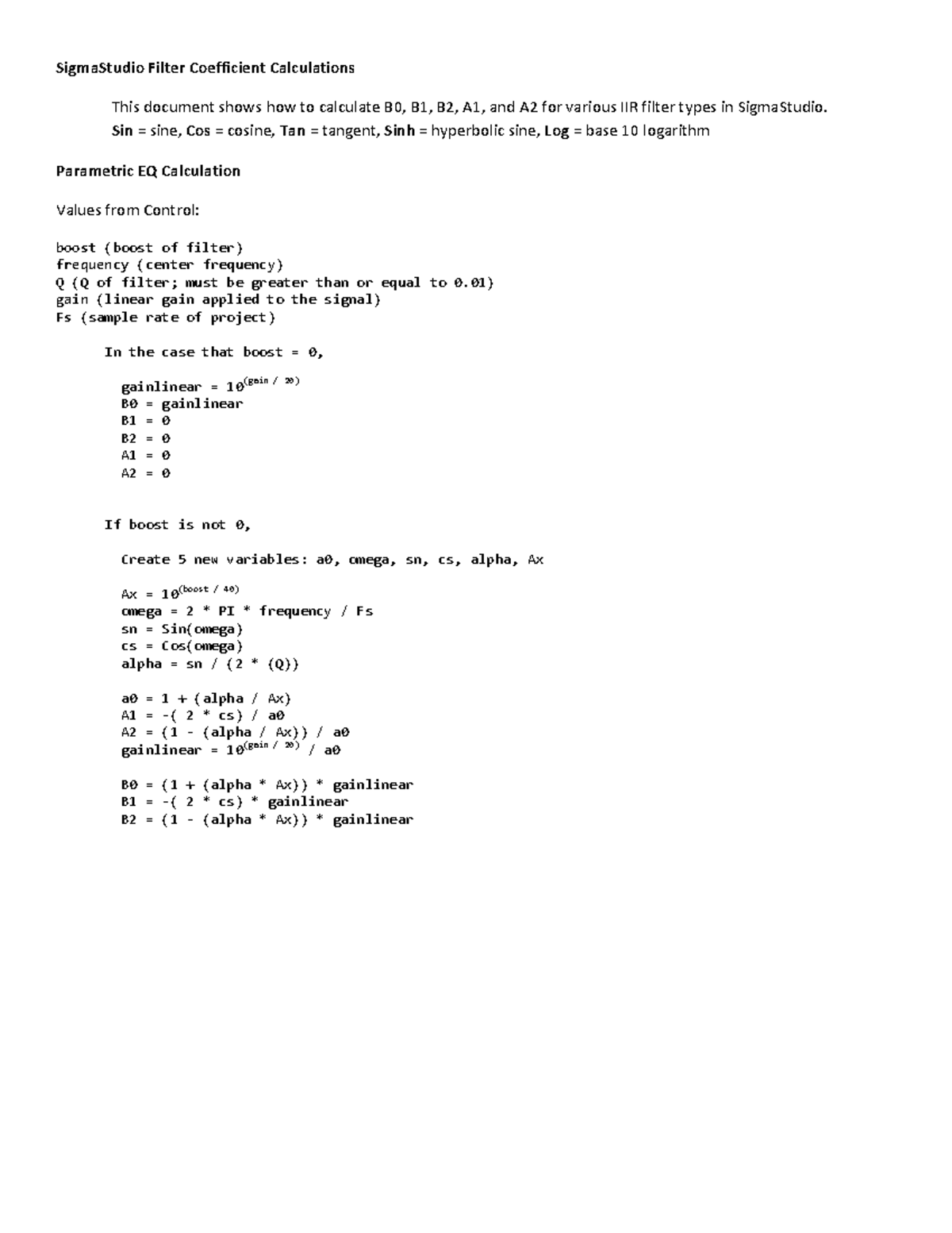 SigmaStudio IIR Filter Coefficient Calculations - Studocu