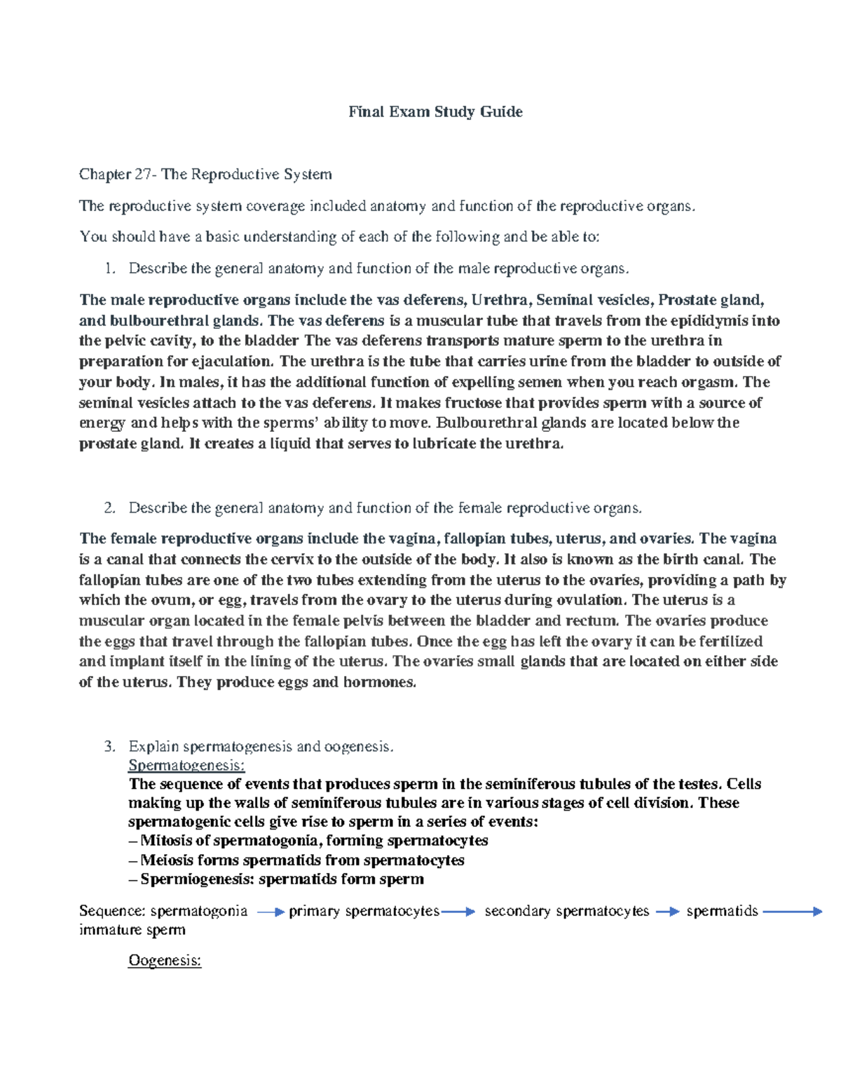 Final Exam Study Guide: Chapter 27 - Reproductive System Overview - Studocu