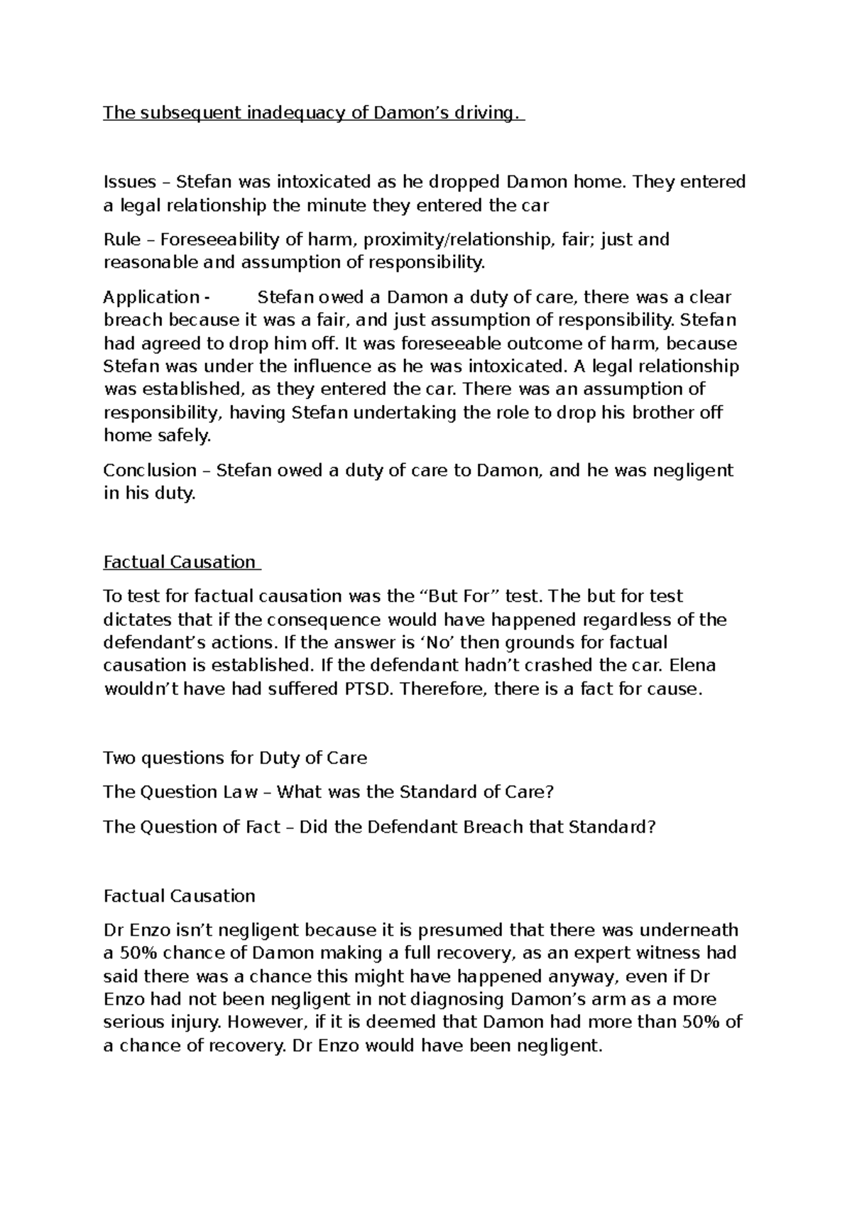 Workshop 5 - Tort Law: Duty of Care & Negligence Analysis - Studocu
