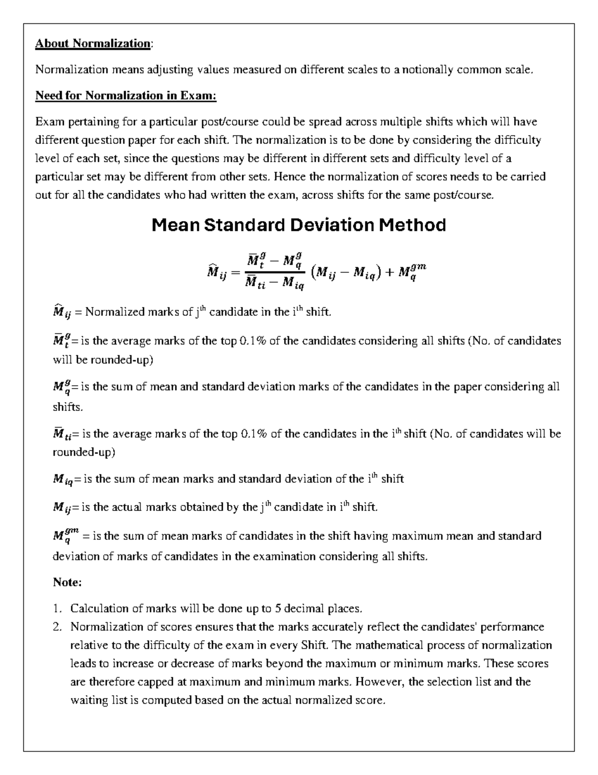 Normalization Method - Notes for Exam Scoring Adjustments - Studocu