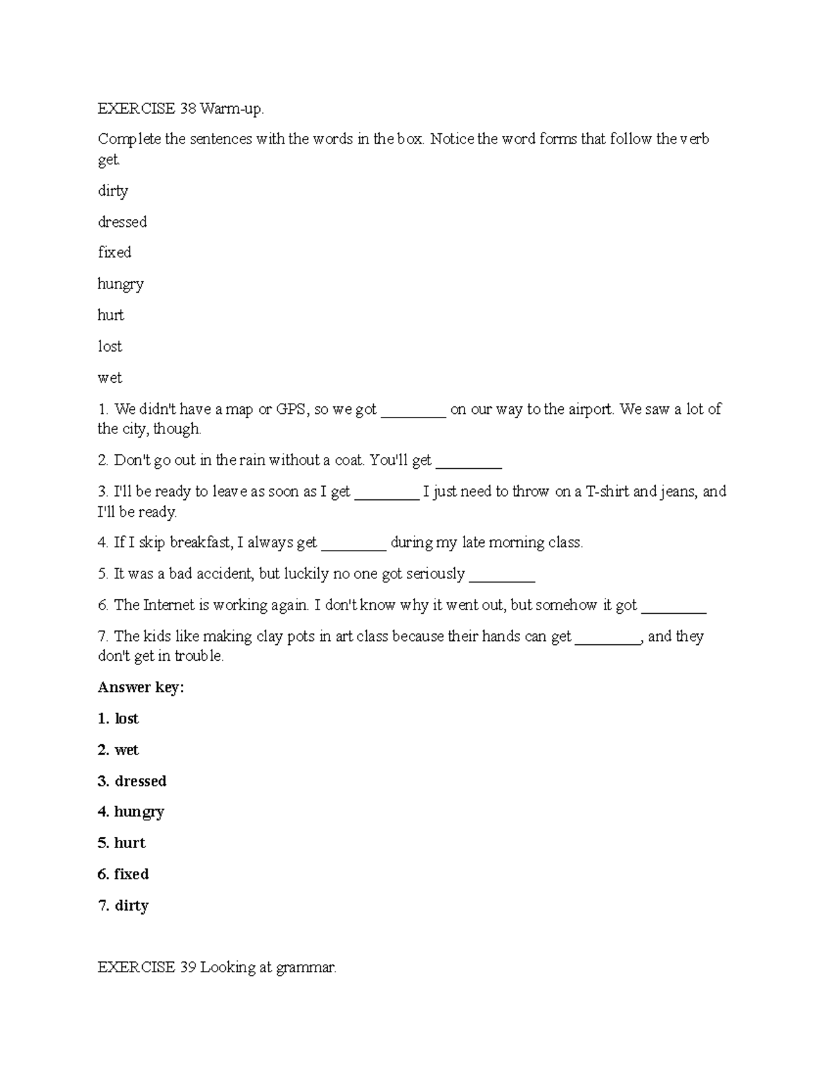 Chapter 11 Exercises 38-43: Grammar Practice and Answers - Studocu