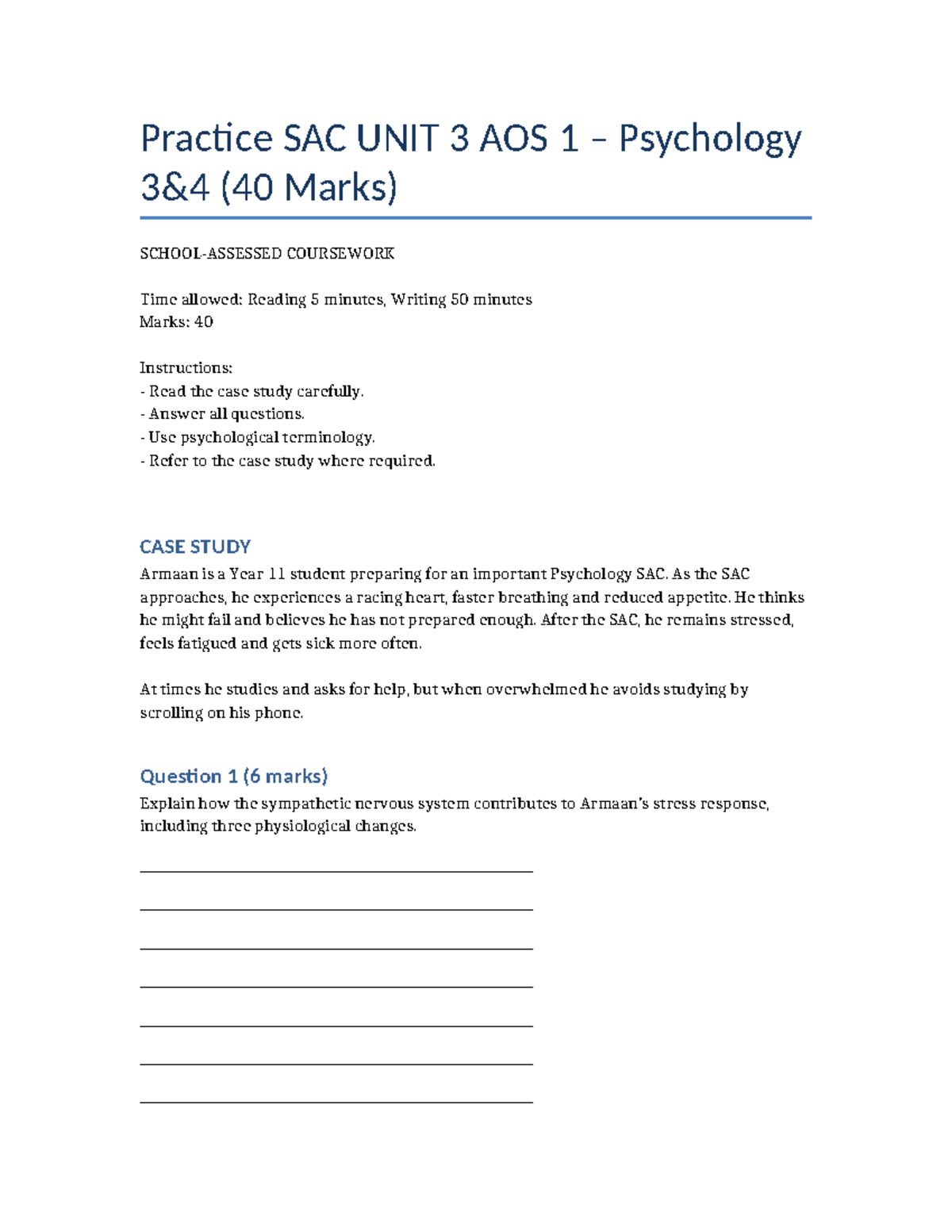 Psychology SAC Unit 3 AOS 1 Practice Exam (40 Marks) - Studocu