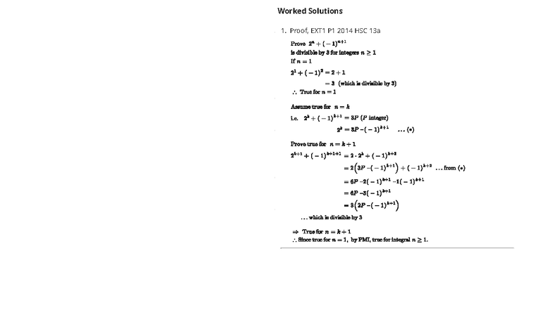Induction Answers - Proof, EXT1 P1 2014 HSC 13a Worked Solutions Proof ...