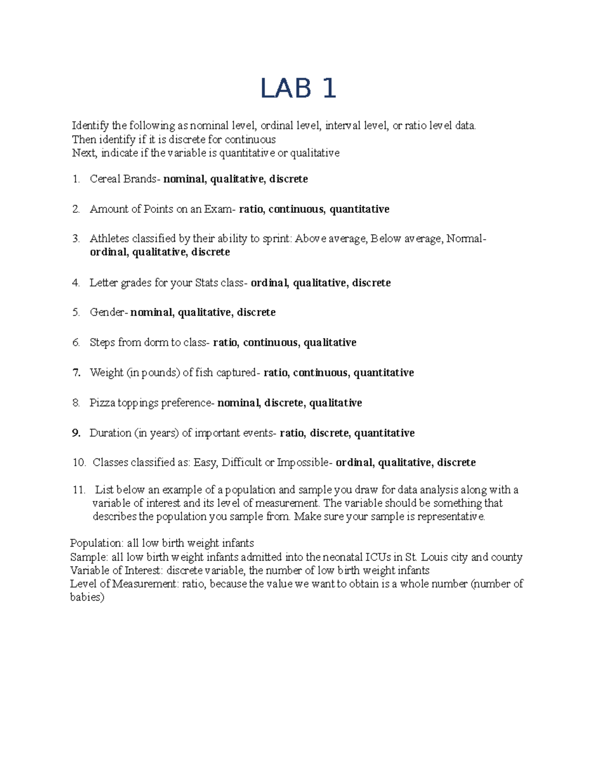 Lab 1: Understanding Levels of Measurement in Statistics - Studocu