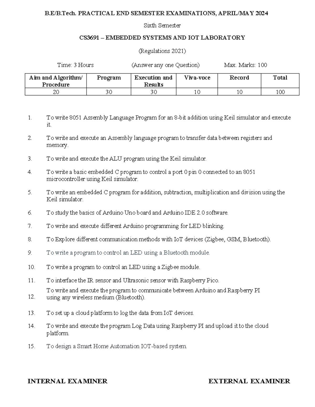 CS3691 - Embedded Systems and IoT Lab Questions for Final Exam - Studocu