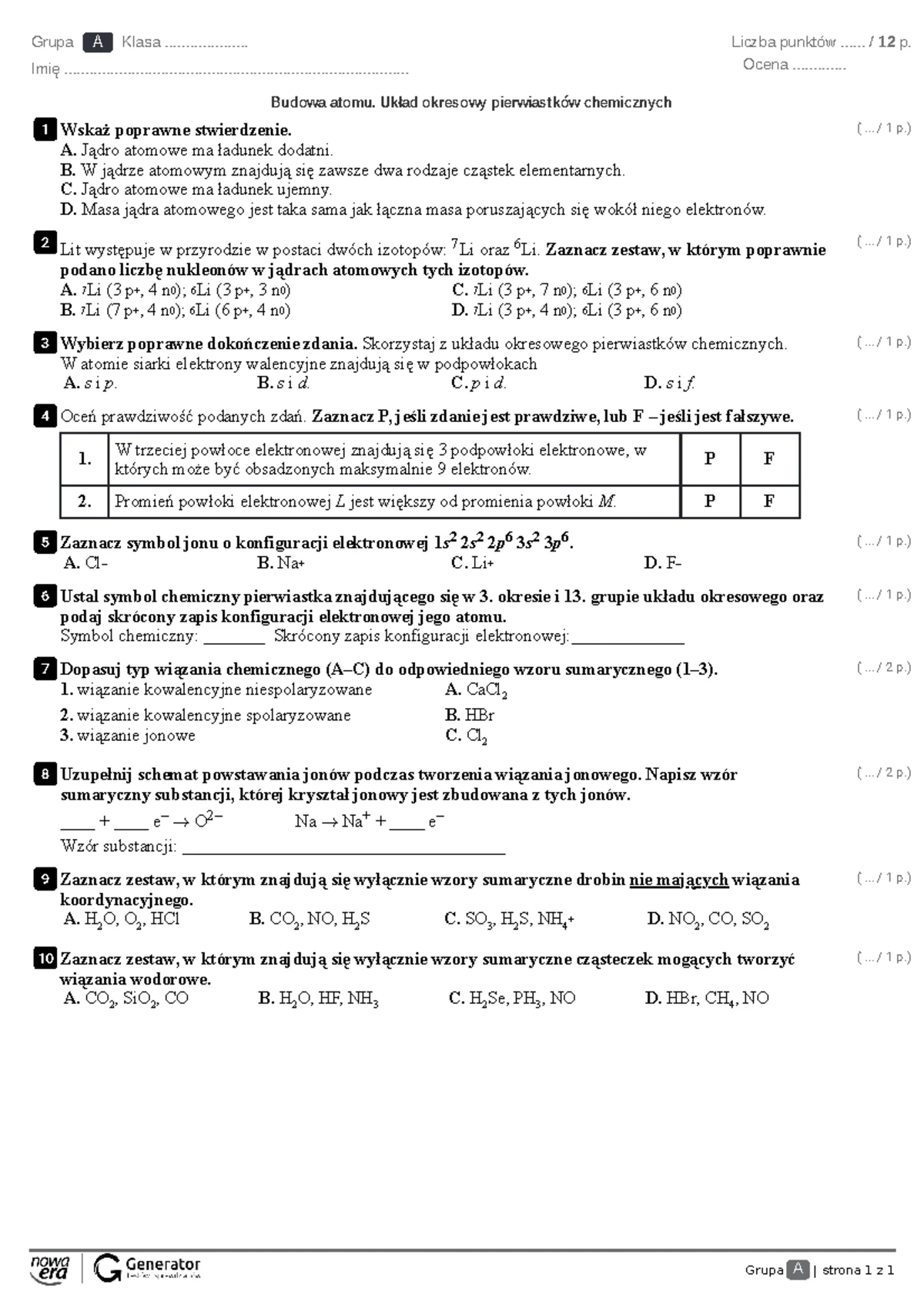 Zrodla Energii Sprawdzian Z Chemii 1 Zawodowka www.studocu.com
