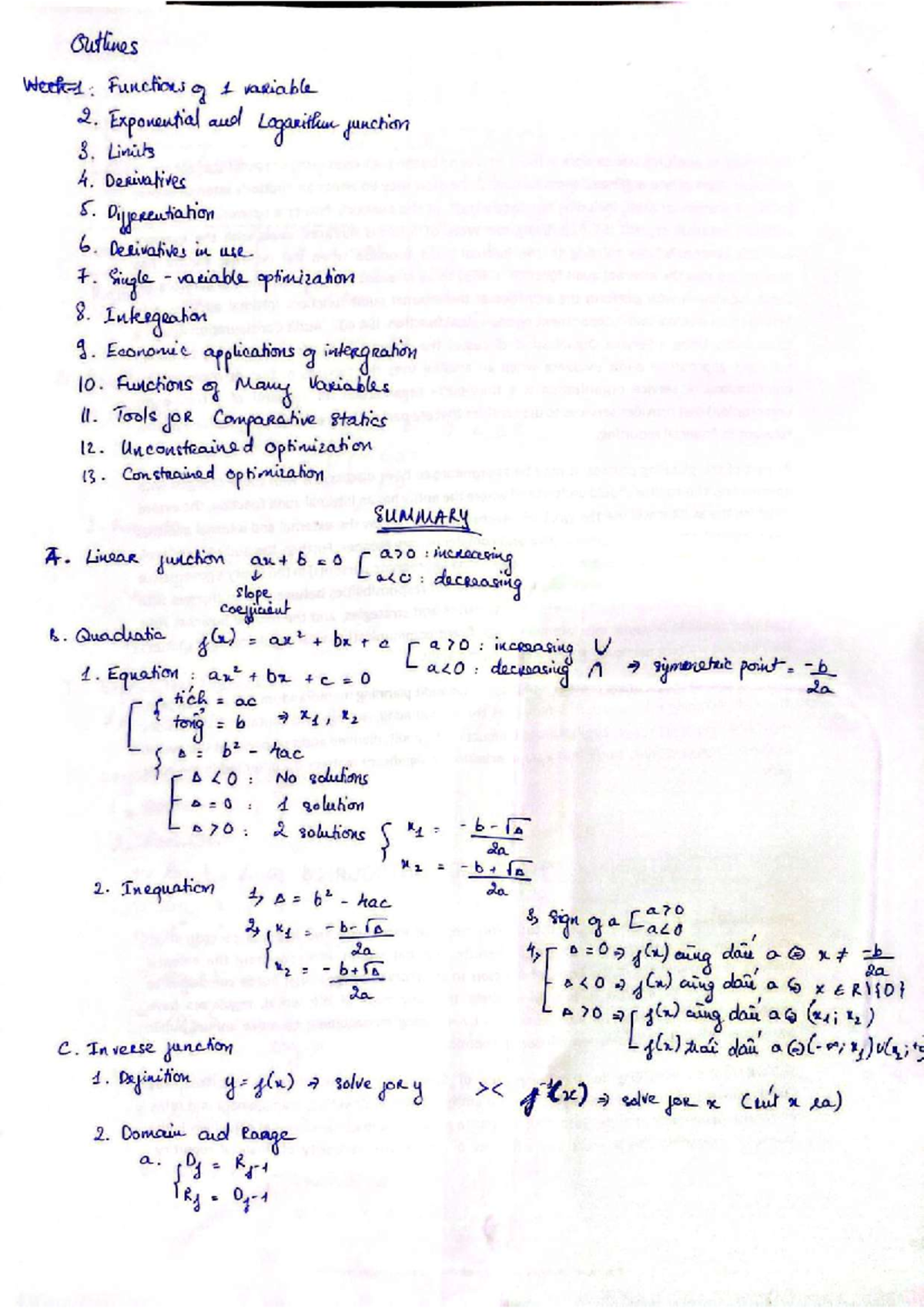 533459 F8 Economics: Functions, Derivatives & Optimization Notes ...