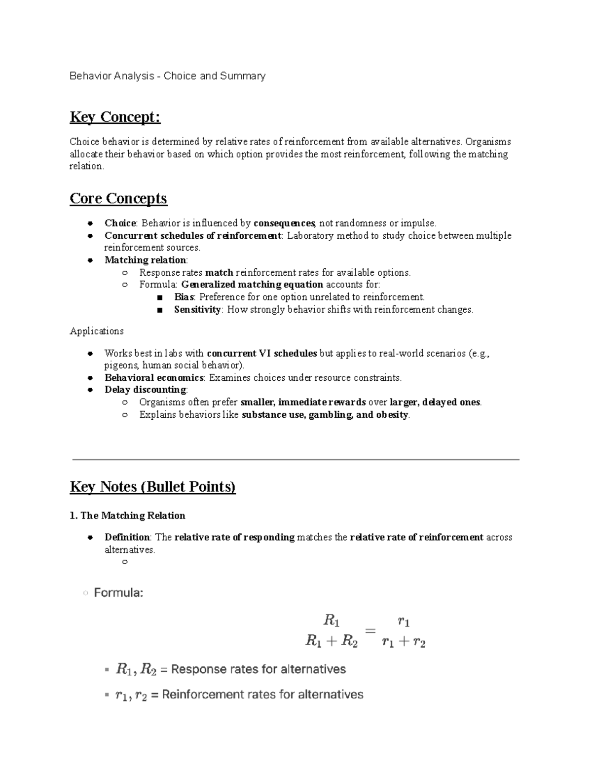 Behavior Analysis (PSY-101): Choice Behavior & Summary Insights - Studocu