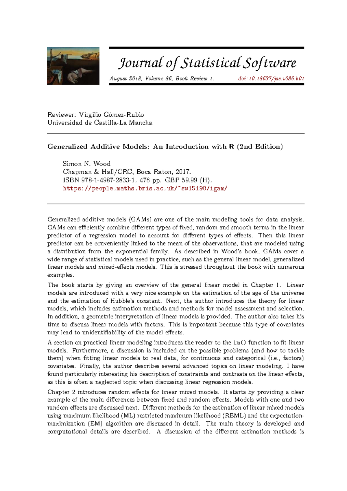 Book review of generalized additive models: An introduction with R (2nd ...