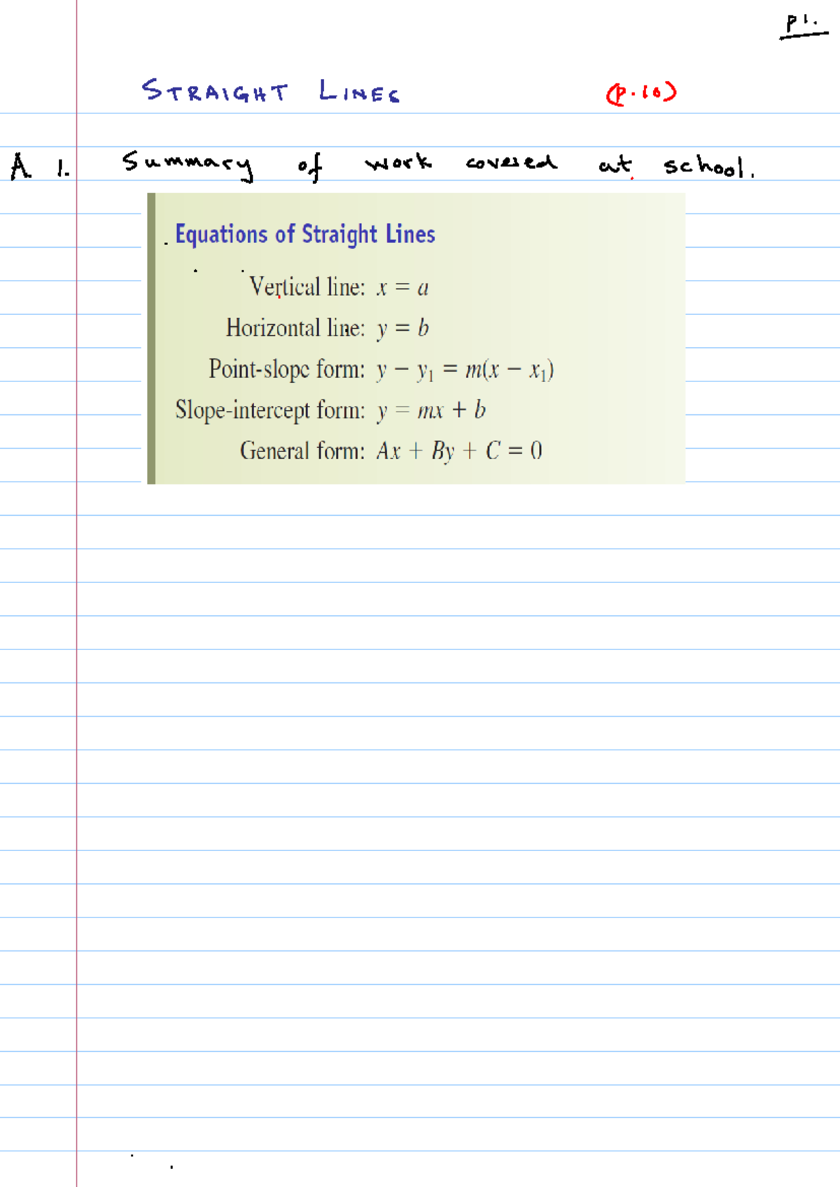 P1. Linear Functions & Applications Summary (02 03) - Studocu
