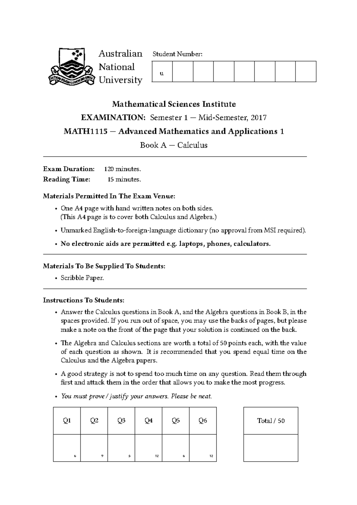MATH1115 Mid-Sem 2017 Exam Q&As for Advanced Math and Applications 1 ...