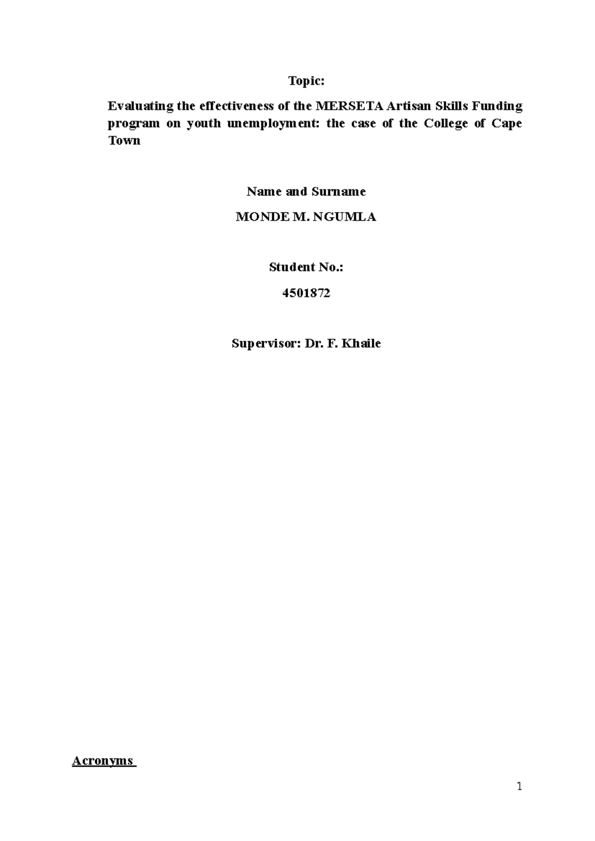 Evaluating MERSETA Artisan Skills Program Impact on Youth Unemployment ...