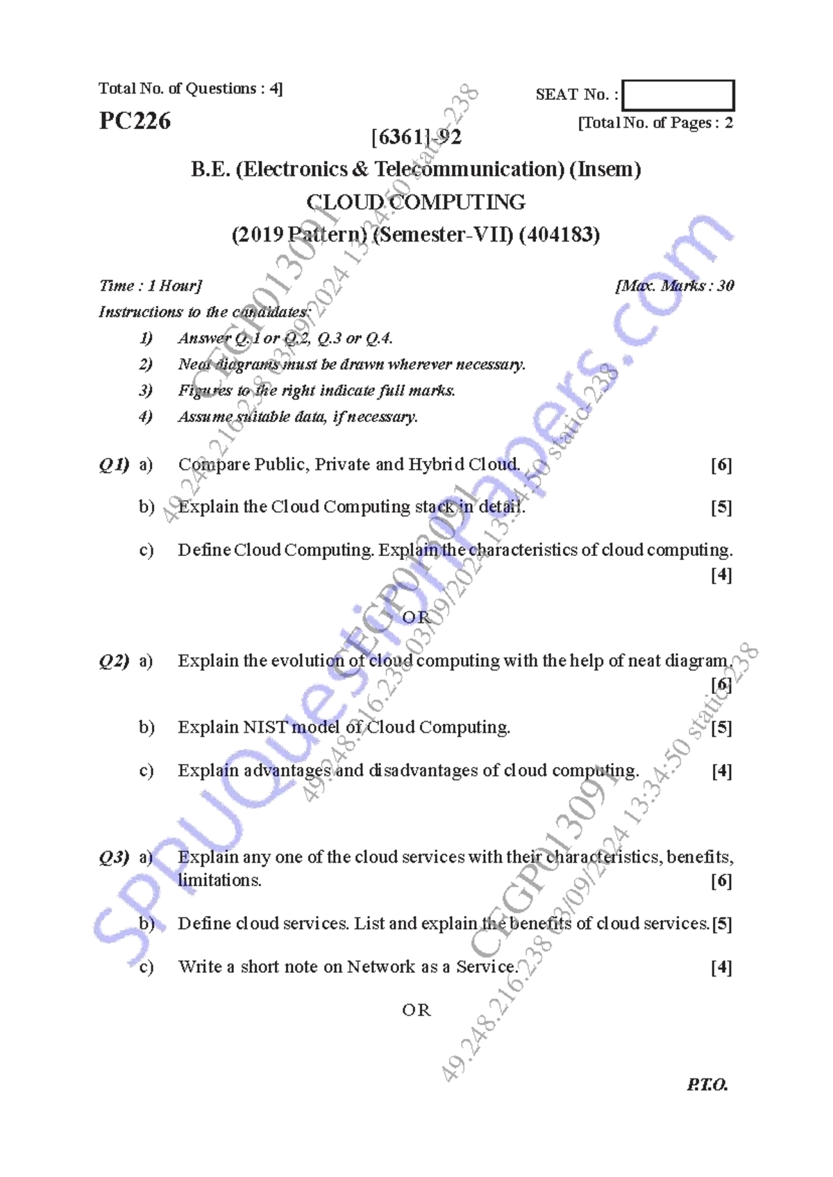 PC226 Cloud Computing Insem Question Paper (2019 Pattern) - Studocu