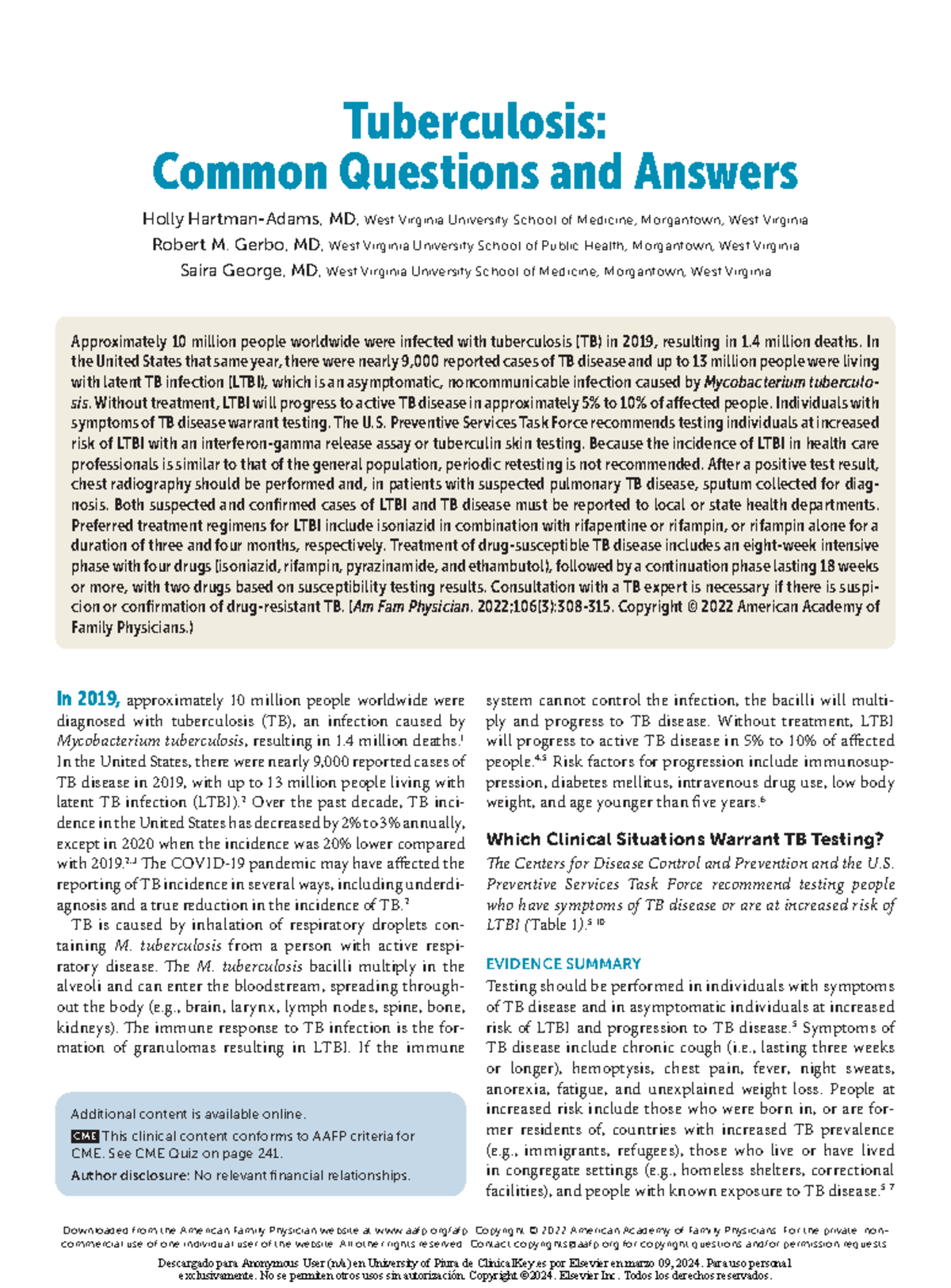 3. Tuberculosis: Common Questions and Answers (Holly MD) - Studocu