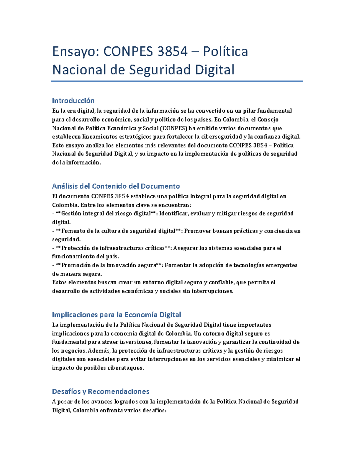 Ensayo: Análisis de CONPES 3854 - Política Nacional de Seguridad ...